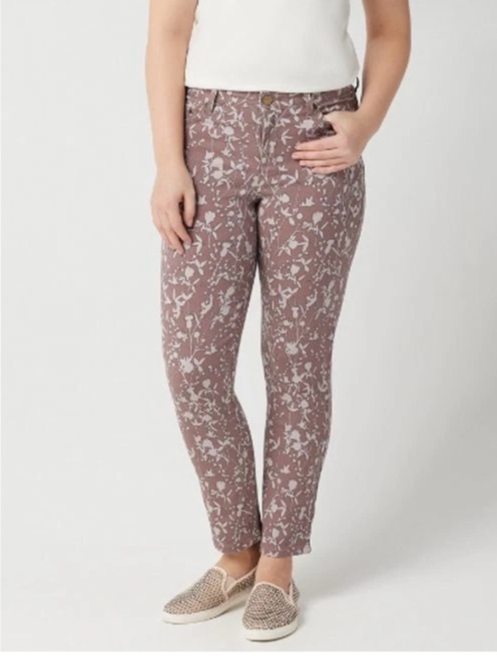 LOGO by Lori Goldstein Jeans 4 Mauve floral stretch twill straight leg ankle